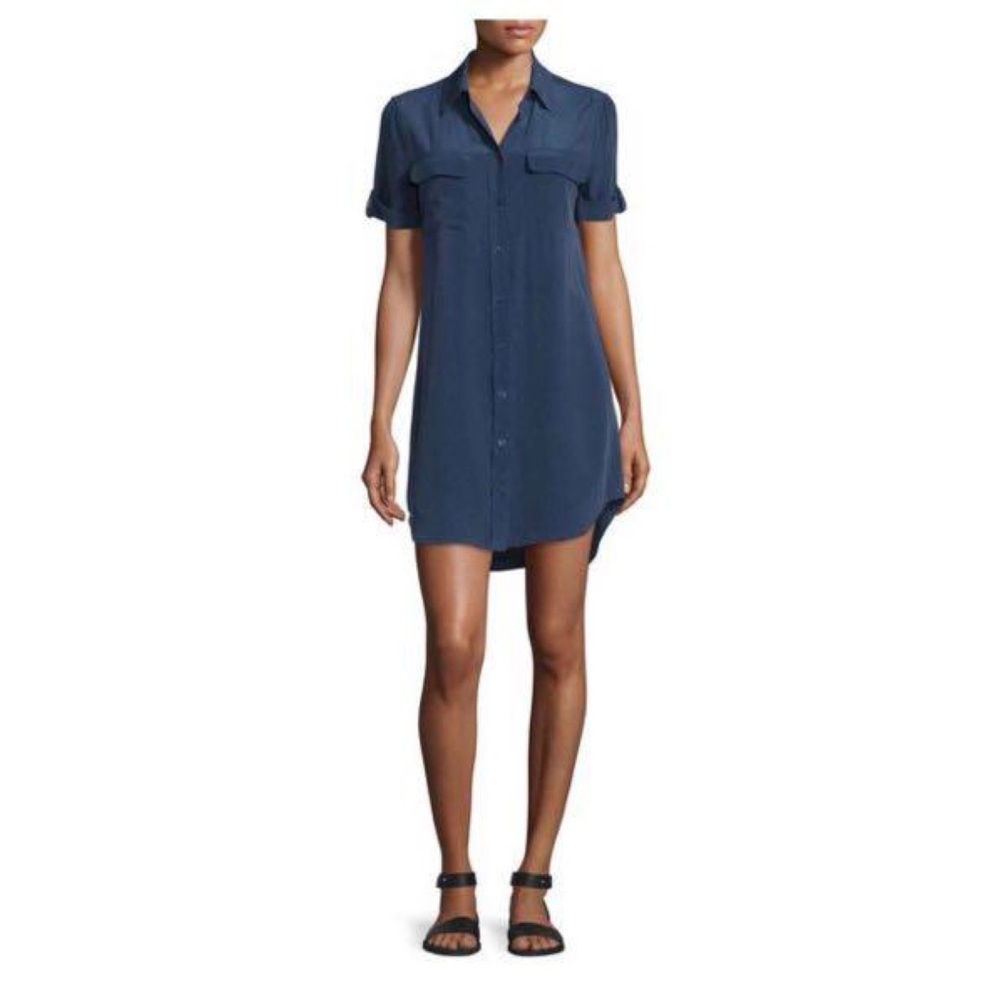 Equipment Women's Blue Signature 100% Silk Shirt Dress EUC
